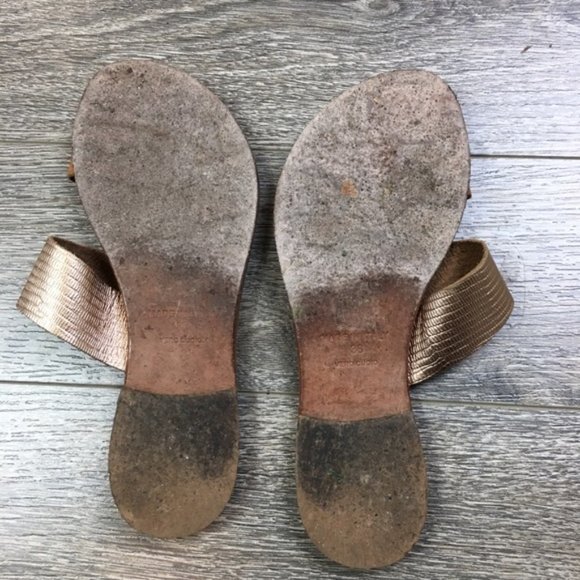 JOIE A La Plage Leather Tan/Gold Slip On Sandals - Picture 2 of 8